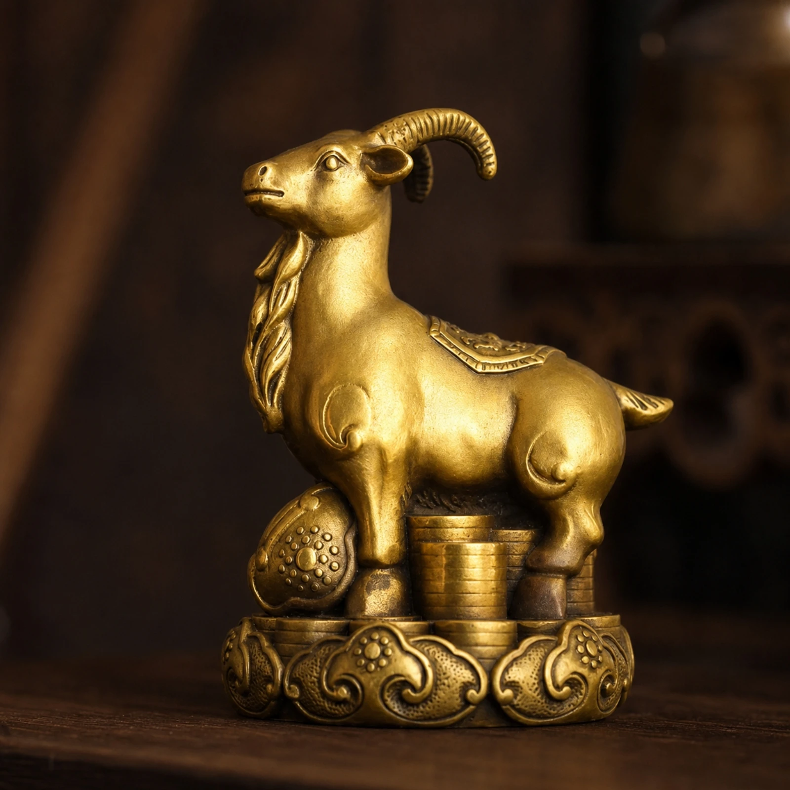 Astrological Sheep Statue Traditional Sheep Figurine with Lotus Base Ram Ornament Elegant Sculpture Fortunate for Collectors