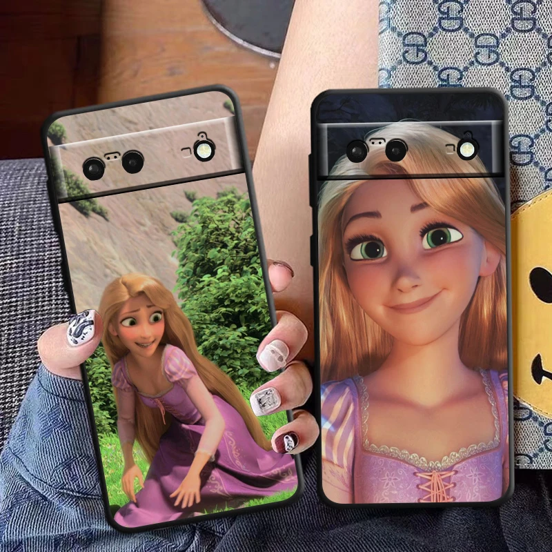 Disney Tangled Pretty Phone Case For Google Pixel 9 8 7 Pro 6 Pro 6A 5A 5 4 4A XL 5G Black Soft Fundas Cover