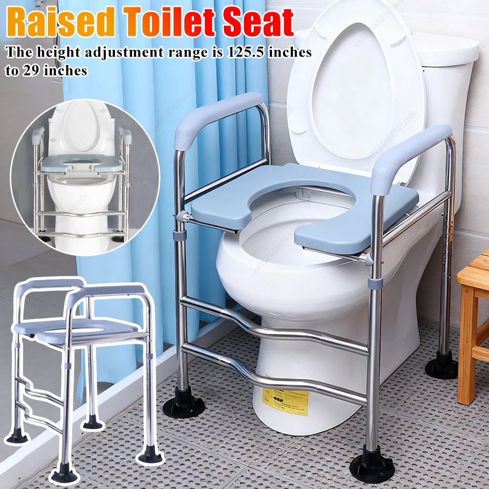 

Raised Toilet Seat Frame with Armrests Adjustable Height Elevated Toilet Aid for Post Surgery