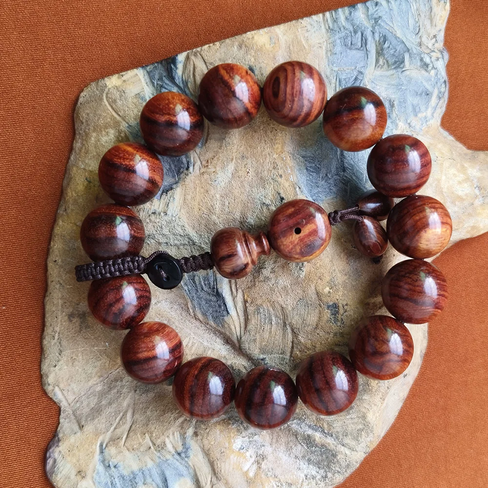 Buddha Bead Mala 15mm Rosewood Beads Bracelet Genuine Chinese Hainan HuangHuaLi Scented Pear Wood Bu For Men Women Gift