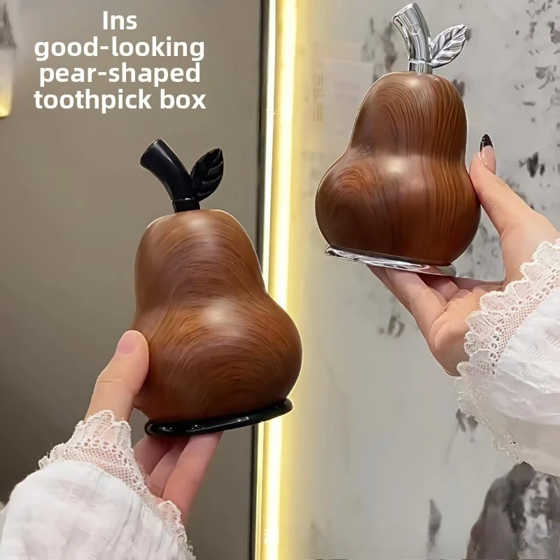 

Toothpick Box Wood Grain Household High Aesthetic Dental Floss Storage Box Gourd Cotton Dental Swab Tube Cotton Swab Dispenser