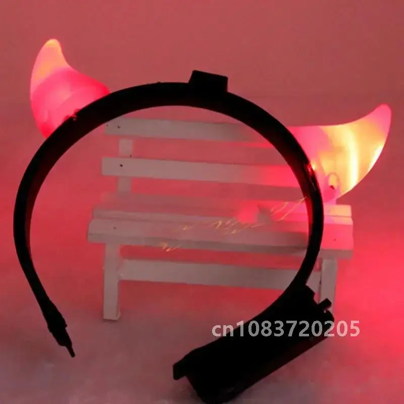 1pcs LED Light Up Flashing Demon Devil Bull Horns Headband Cosplay Hairband Glow Birthday Party Gift Wedding Festival