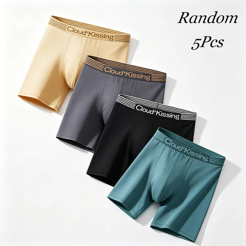 5Pcs Random Men's Boxer Briefs Cloud Kissing Elastic Waistband Ultra-Soft Breathable Stretch Cooling Summer Everyday Underwear