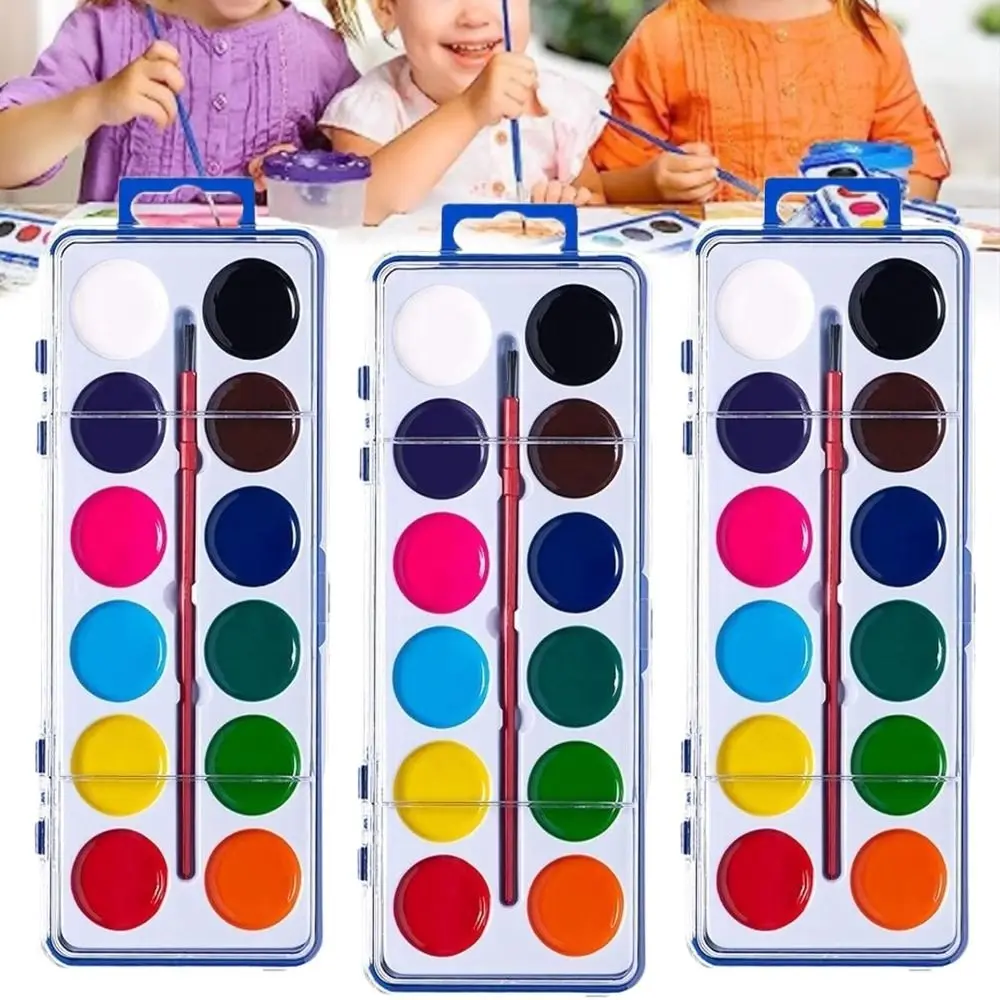 Washable Watercolor Paint Set 8/12/16 Colors Portable Watercolor Paint Palette With Water Brush Pen Water Color Paints