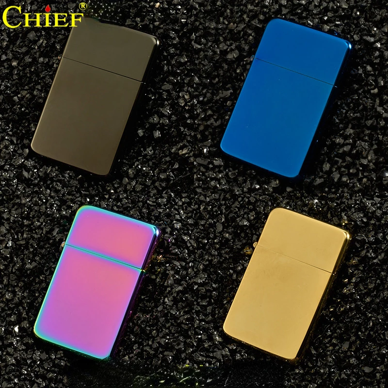 CHIEF Metal Thin Kerosene Lighter Classic Grinding Wheel Ignition Windproof Portable Lighters Smoking Tool Gifts For Men