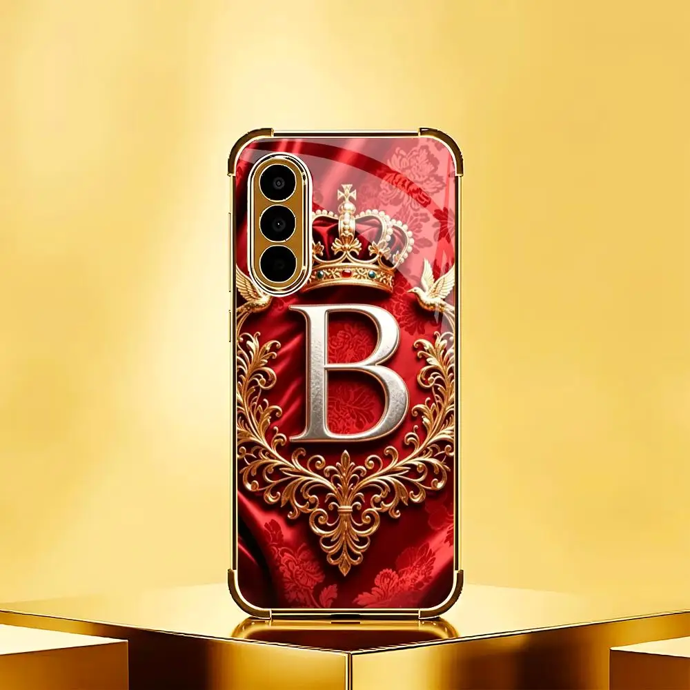 Letter B electroplated glass phone case suitable for Samsung Galaxy S26 S25 S24 S23 S22 S20 FE/Ultra/Plus anti drop back cover