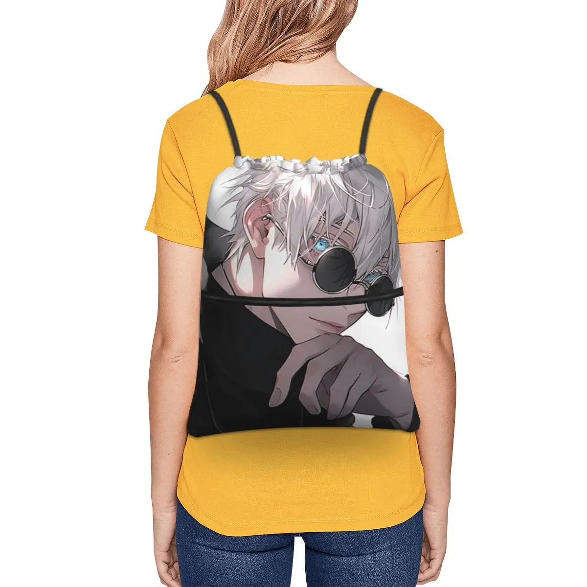 Satoru Gojo Anime Jujutsu Kaisen Backpacks Portable Drawstring Bundle Pocket Storage Bag Book Bags for Travel School