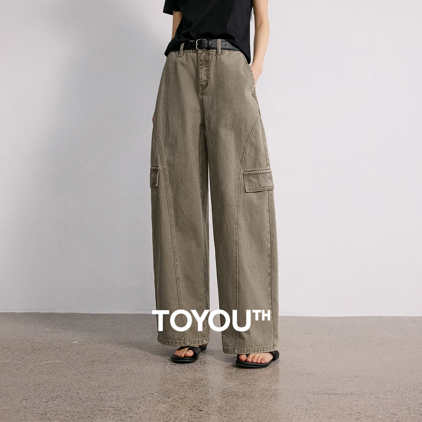 

TOYOUTH Women Denim Jeans 2026 Spring New Split Design Workwear Oversized Curved Knife Wide Leg Pants