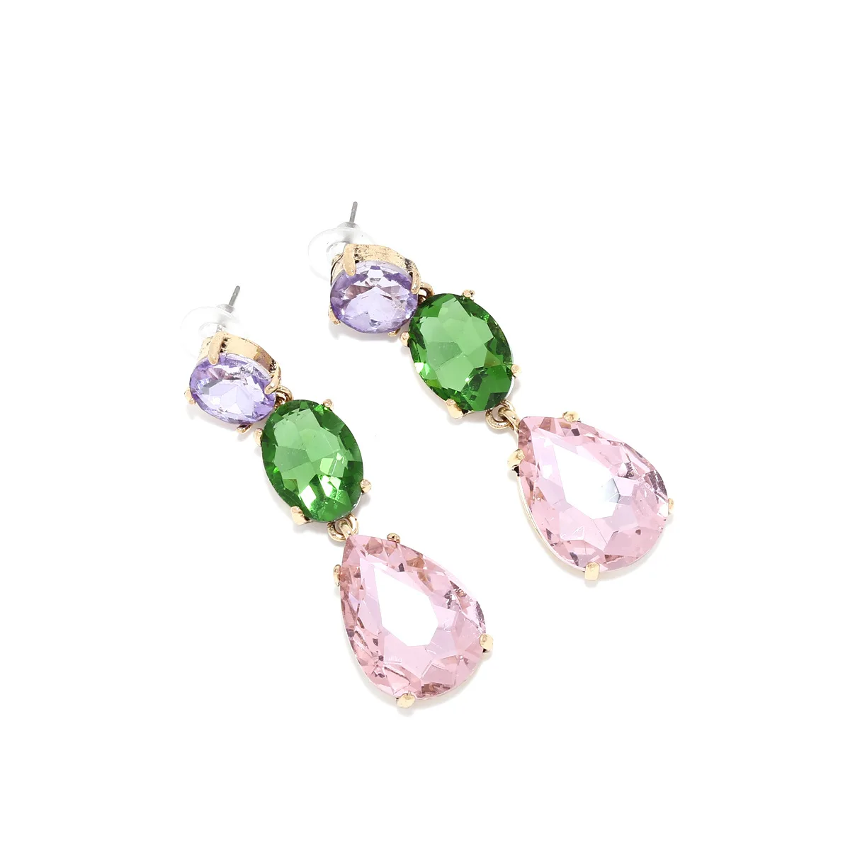Retro light luxury style super flash water drop-shaped glass diamond earrings fashion temperament micro-set rhinestone earrings