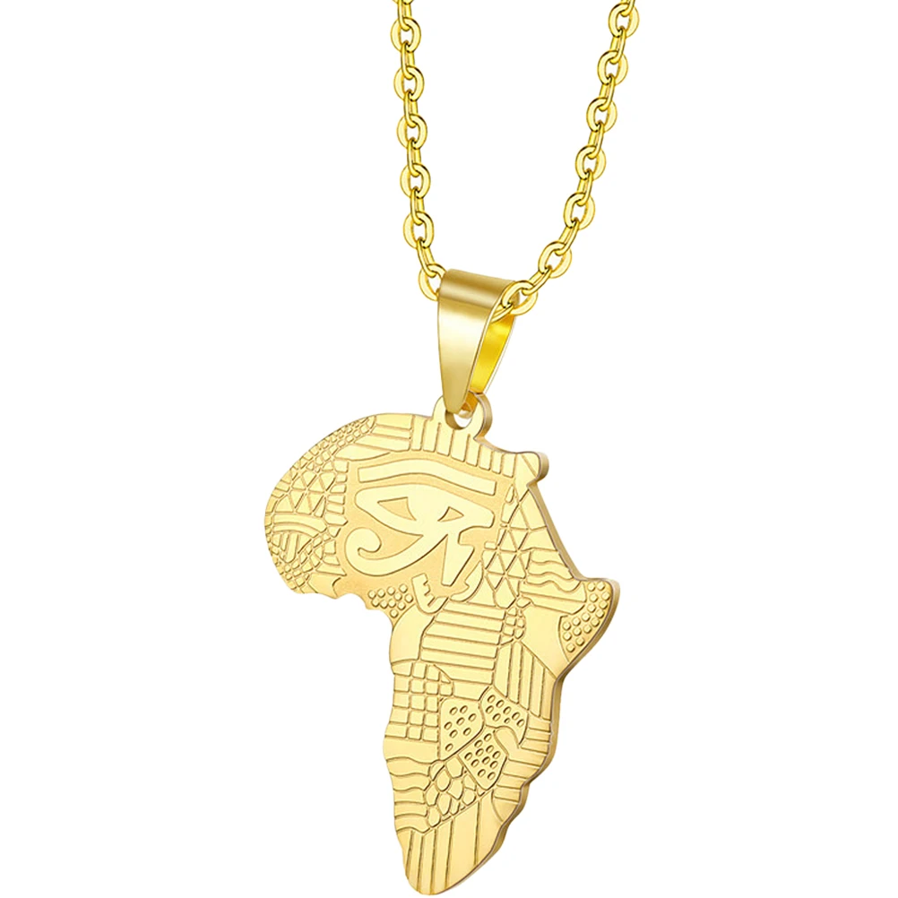 

African Necklace for Men Pendant Golden Hip Hop Male Jewelry Durable Titanium Steel Charm Accessories