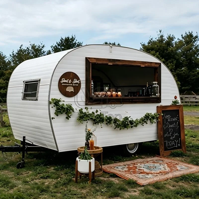 Vintage Curved Mobile Food Trailer Fully Customizable Coffee Bar Concession Trailer Towable Food Cart for Wedding Party Farm