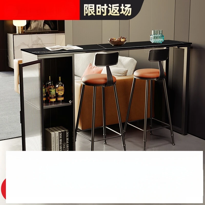 

Italian rock slab home bar table wall partition storage wine cabinet long table light luxury wrought iron high table