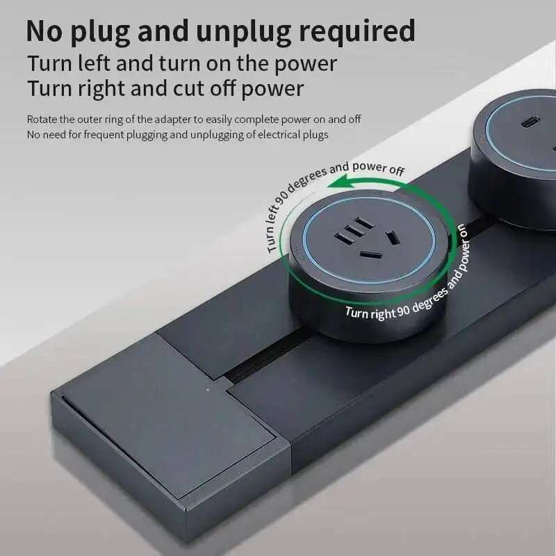Equipped with USB Type-C Track Socket 8000W UK US EU Standard Circular Movable Adapter for Home Kitchen Wall Mounted Rail Socket