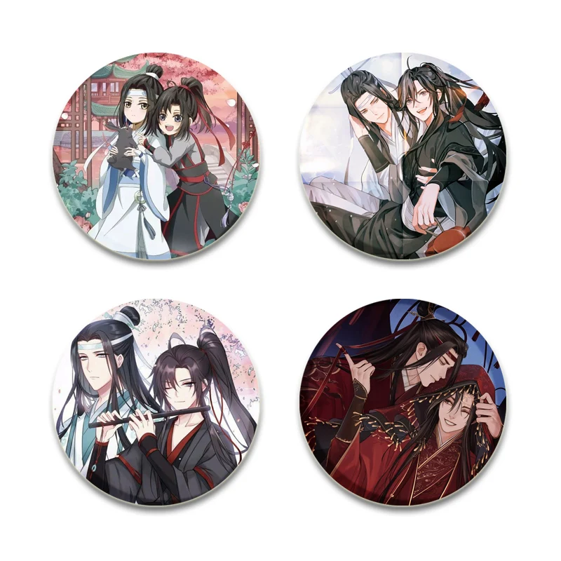 58mm Mo Dao Zu Shi HD Print Brooch Anime Badge Cartoon Figure Lan Wangji Wei Wuxian Round Display Brooches Lapel Pins Biżuteria