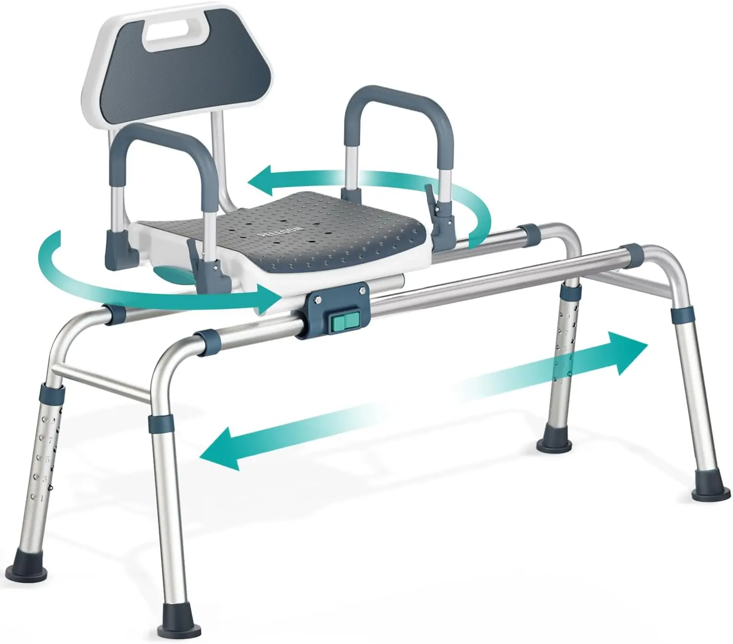 

Sliding Shower Chair Tub Transfer Bench with Swivel Seat, 360 Rotation, Adjustable, One Touch Slide Button, Dark Blue