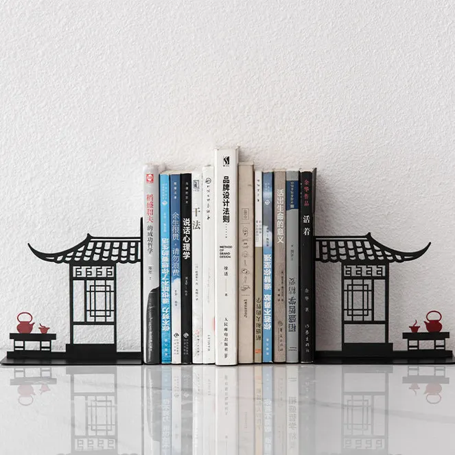 Chinese Style Metal Bookends Office Library Desk Organizers Rustic Book Stands Ornaments Vintage Book Holders for Study Display