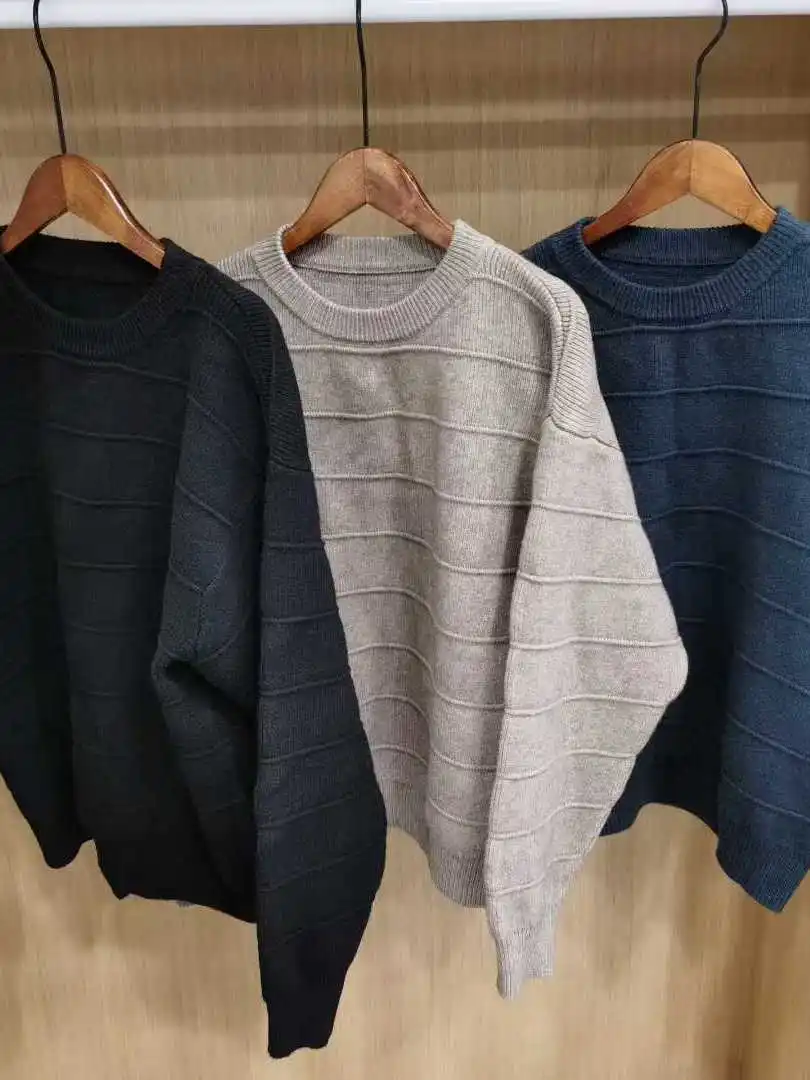 

Мужской мягкий шерстяной свитер с круглым вырезом, повседневный, теплый, зимний, базовый, в полоску