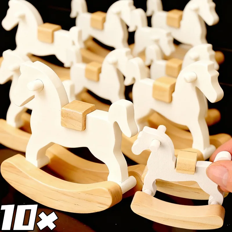 1/10x Mini Rocking Horse Wooden Trojan Chair Furniture Model Dining Room Dollhouse Decoration Crafts Photo Props Accessories