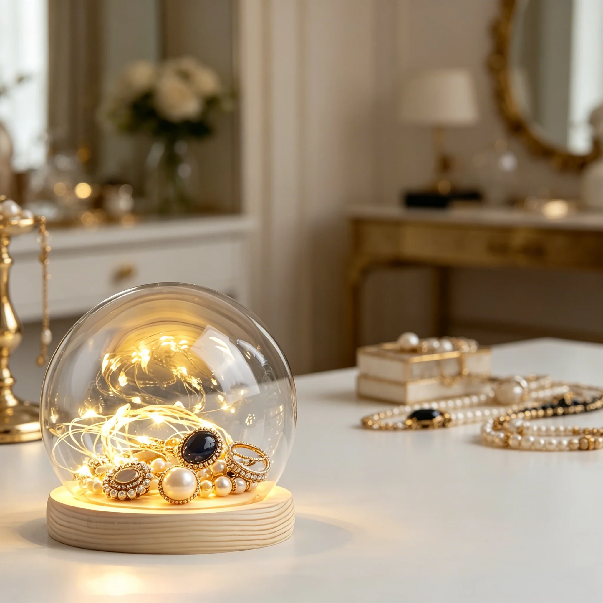 DIY pusta szklana kula śnieżna z oświetleniem LED promocyjny model dłoni opakowanie na prezent z kurzu lekka śnieżna kopuła kwiatowa z drewnianą podstawą — zdjęcie 5
