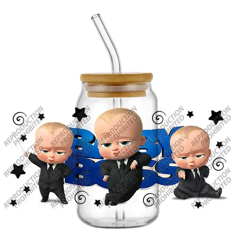 New Popular Cartoon Cute Movie Baby Boss 16oz UV DTF 3D Transfer Sticker Decals Wraps For Glass Can Cup Craft DIY Gift Creative
