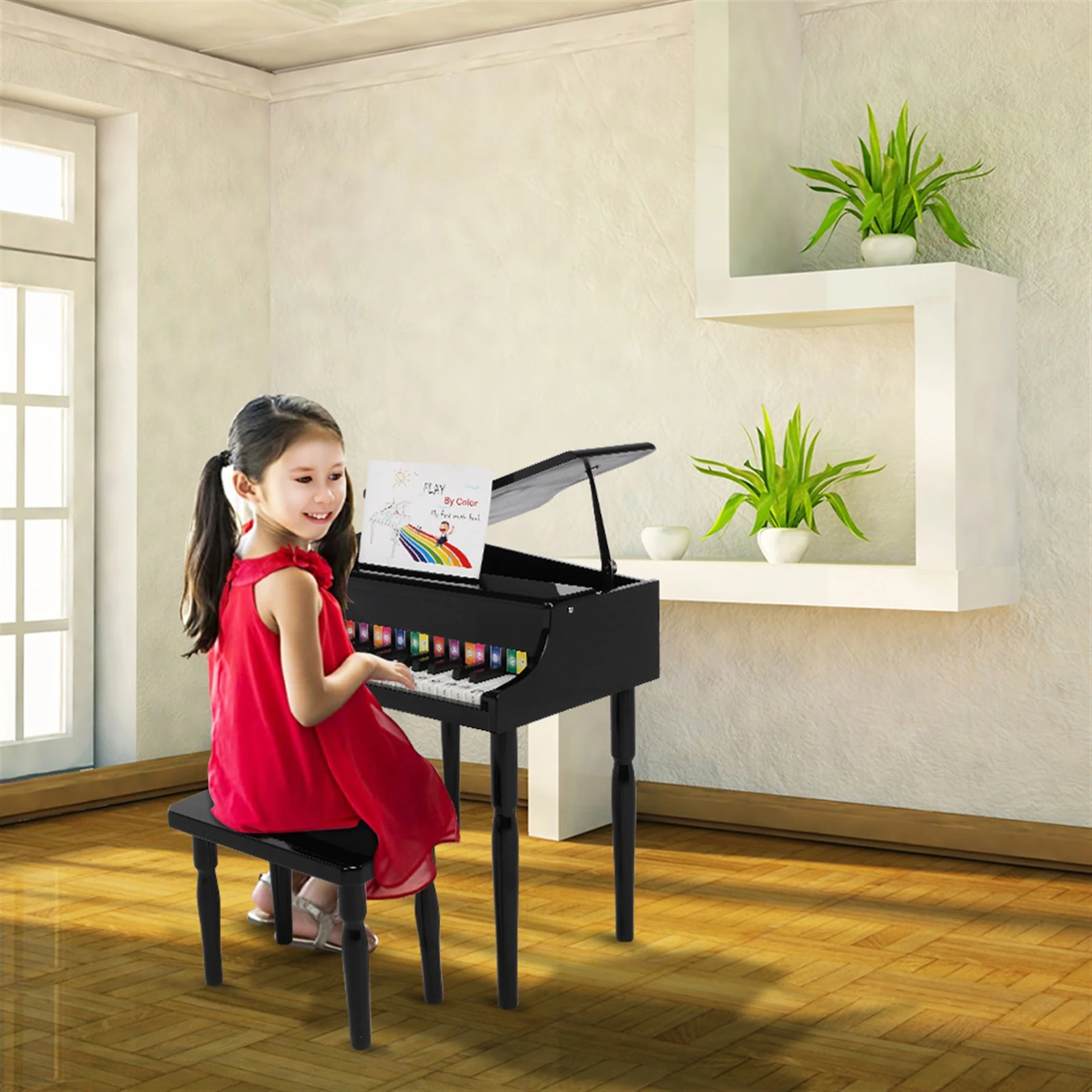 

Wooden Toys 30-key Children's Wooden Piano / Four Feet / with Music Stand, Mechanical Sound Quality,blackk