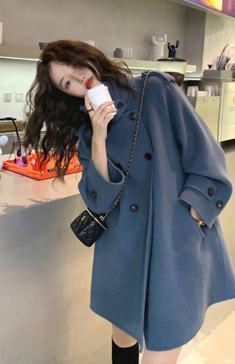 

Шерстяные пальто, женское шерстяное пальто, зимнее пальто из ангоры с узором «гусиные лапки», контрастные рукава с воздушным шаром на пуговицах, регулируемая боковая застежка