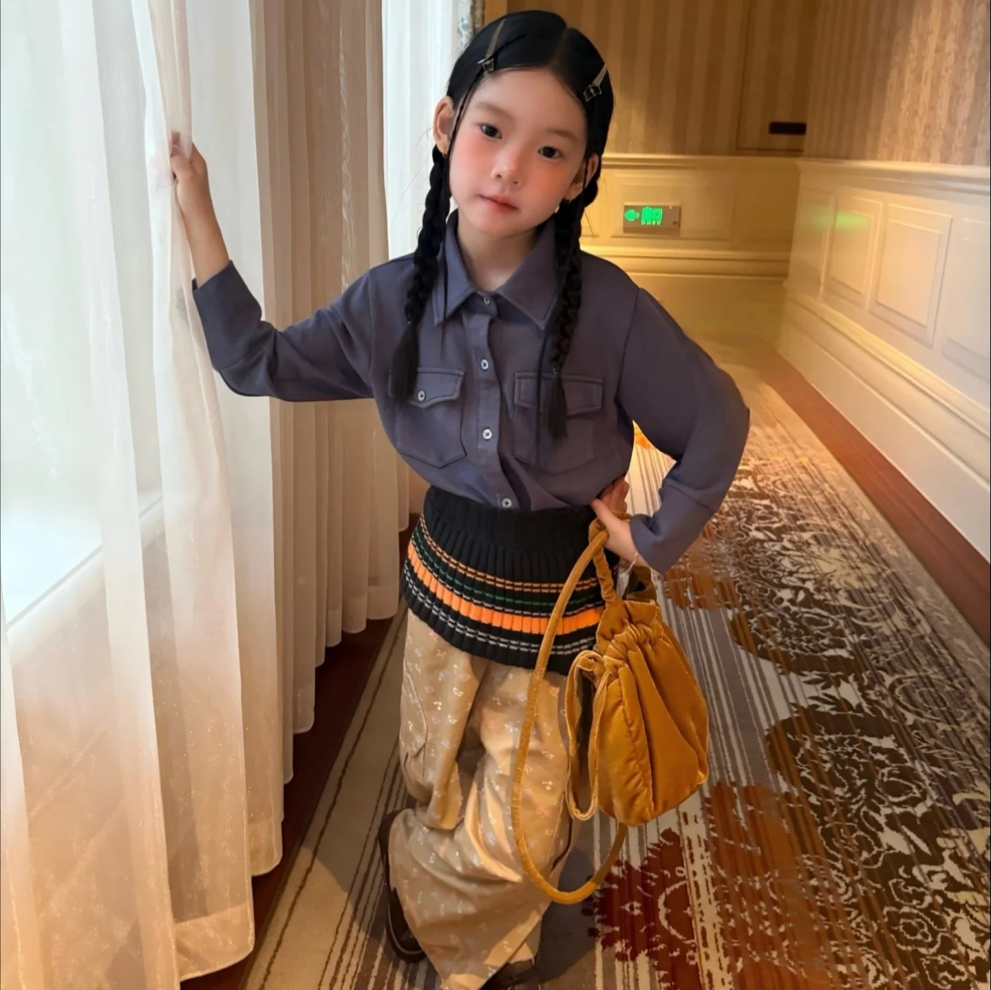 Girls' Shirt 2026 Autumn New Retro Casual Outerwear Shirt Jacket Children's Casual Floral Work Pants Trendy