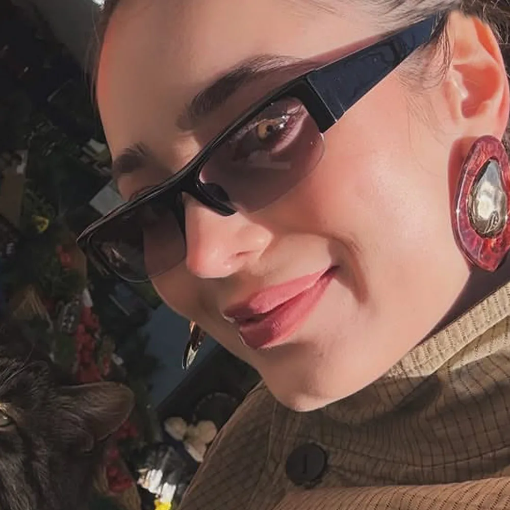 Vintage Kleine Rechteckige Halbrahmen-Sonnenbrille in Schwarz für Neue Mode Leoparden-Farbverlauf Sonnenbrillen Damen Trendige Fahrbrillen – Detail 4