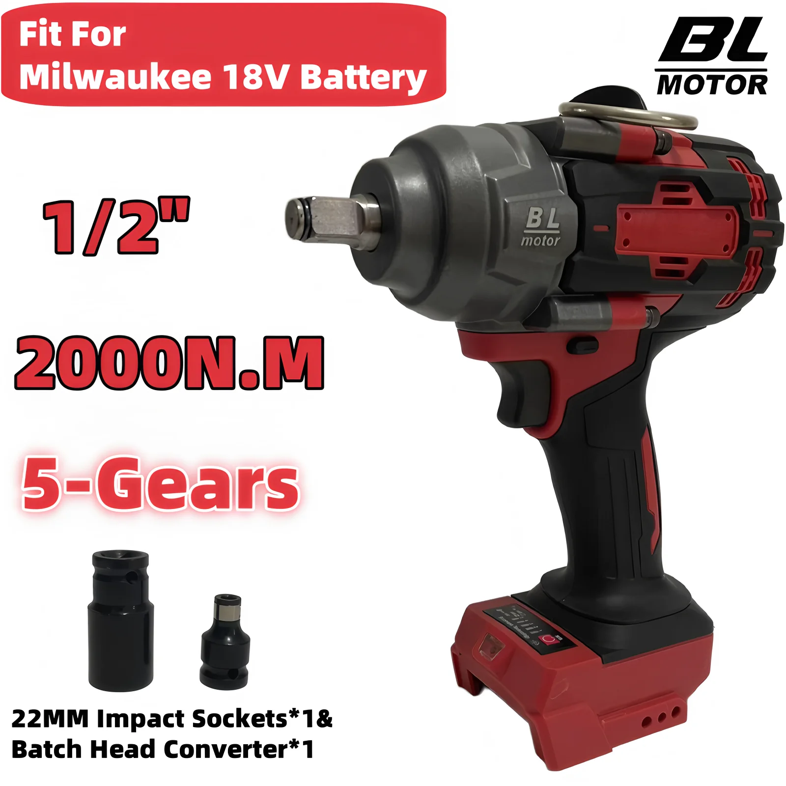 Voor Milwaukee 18V Batterij 2000N.M Borstelloze Slagmoersleutel Hoog Koppel 1/2 "Slagschroevendraaier Elektrische Thuis Auto Reparatie Power Tools - afbeelding 2