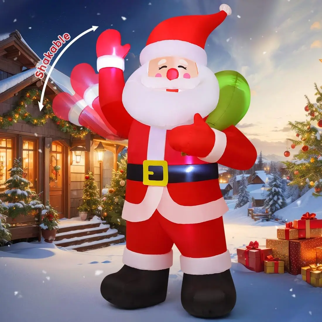 9 FT Outdoor Christmas Decorations Santa Inflatable Figure Shaking Hands Built-in LEDs Children