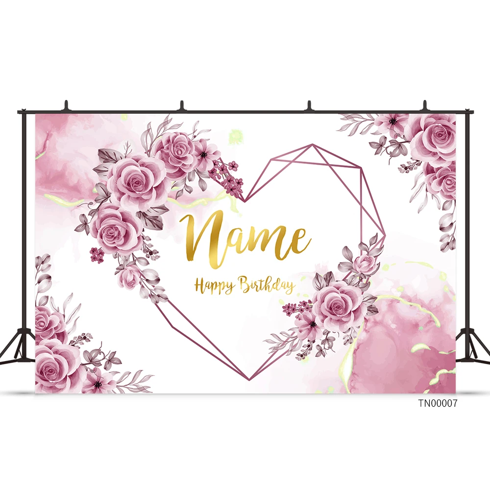 Custom Name Photo Heart Flower Birthday Party Banner Backgrounds Baby Shower Wedding Diy Photography Backdrops Photo Studio Prop