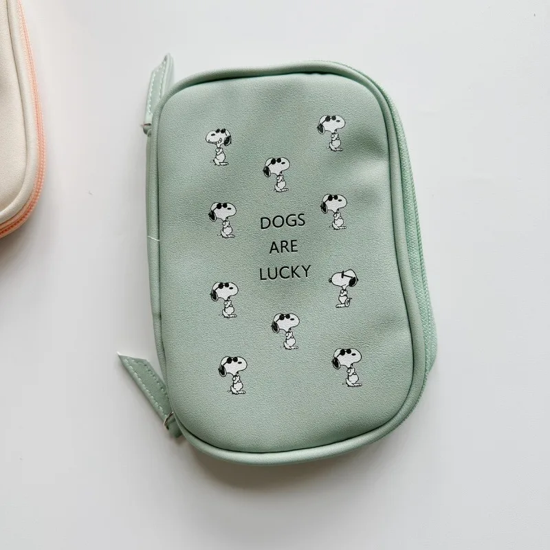 Snoopy Handbag Cartoon Earphone Data Cable Storage Pouch Student Stationery Case Pu Leather Clutch Bags Women Portable Washbag