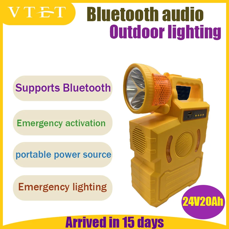 

24V20Ah High-capacity Outdoor Multifunctional Power Supply Flashlight LED Light Bluetooth Speaker 220V Power Supply USB Charging