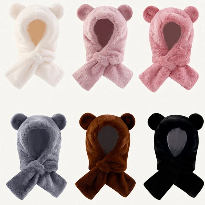 

Детская шапка-балаклава, зимняя плюшевая шапка-ушанка со встроенным шарфом, очаровательная термозащита ушей в виде животных, снаряжение для холодной погоды