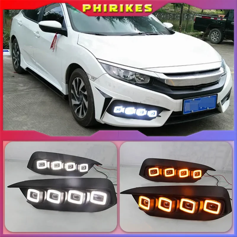 Latest design Flowing Turn Yellow Signal Function 12V Car DRL LED Daytime Running Light Daylight For Honda Civic 2017 2018