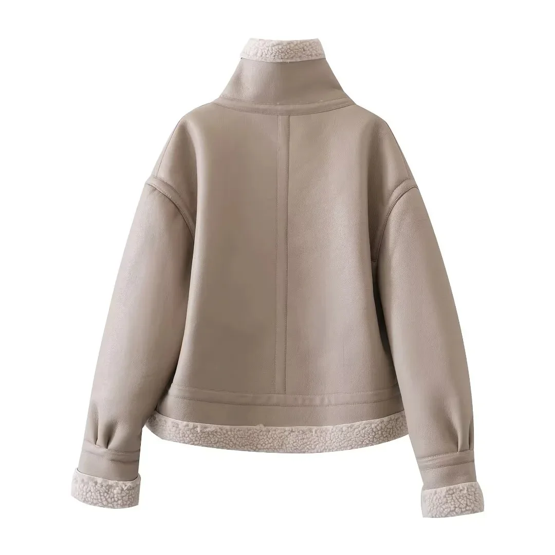 Moda donna spessa calda giacca in Shearling in ecopelle cappotto Vintage manica lunga tasca con patta capispalla femminile top Chic