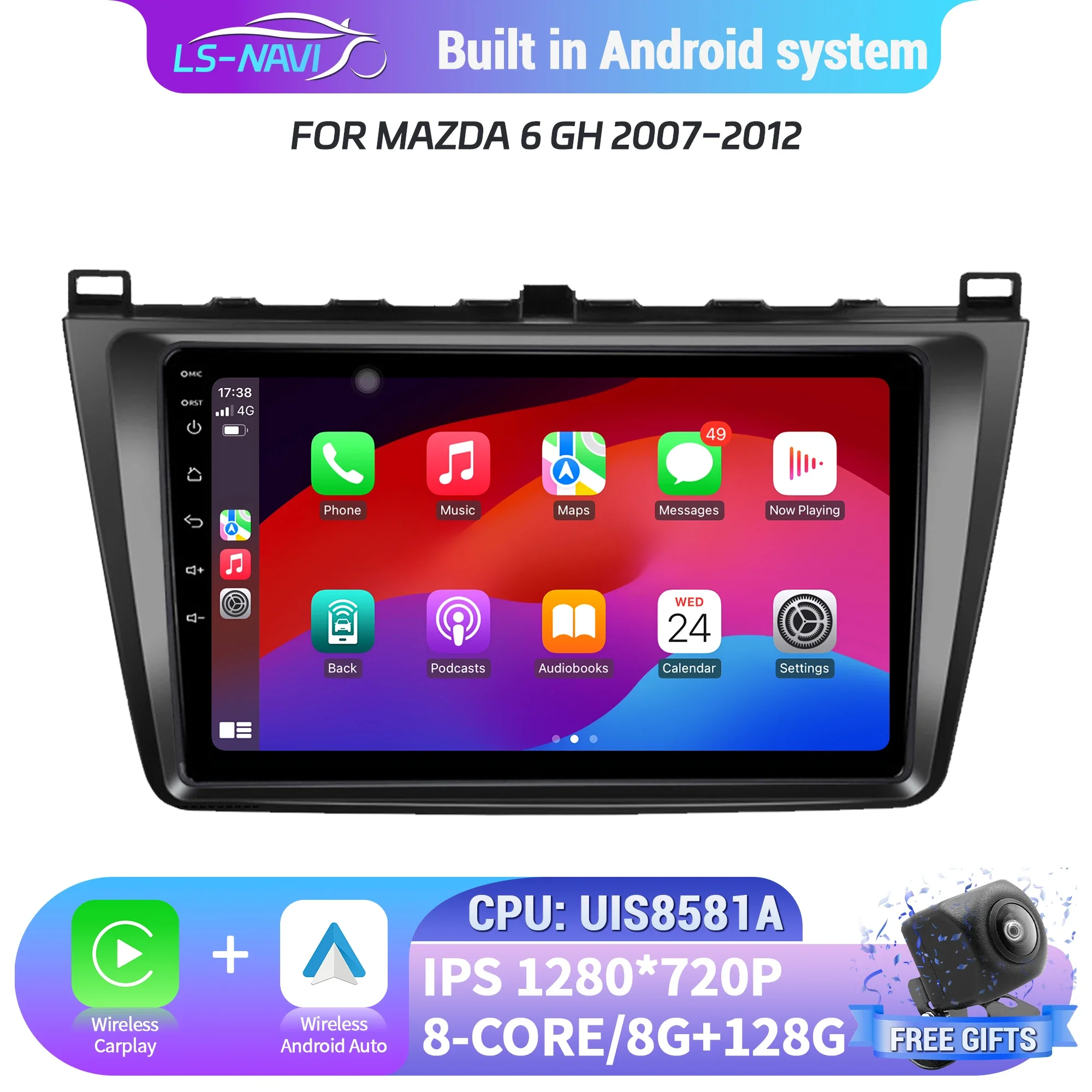 

Android 14 Multimedia Navigation System For Mazda 6 GH 2007-2012 with 4G GPS Wireless Carplay Head Unit Screen Car Radio