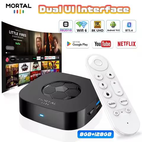Mortal T1 Ultra Google TV Box Android 16 Voice Control RK3518 4K Ultra HD WiFi 6 128GB ROM BT5.0 USB3.0 Streaming Media Player