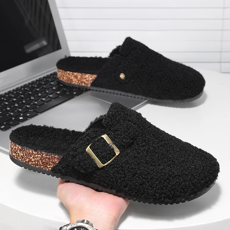 2025 Winter New Men's Plush Cotton Slippers Women's Fashion Flat Bottom Thick Bottom Non Slip Warm Indoor Household Slippers