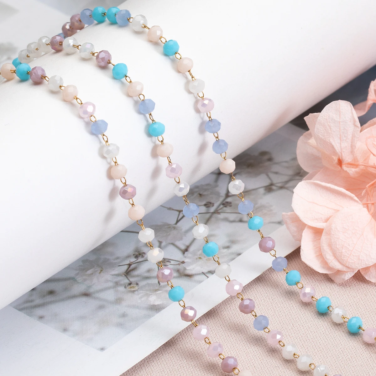 1 Meter Edelstahl Mehrfarbige Kristallperlen-Ketten für DIY Halsketten Armbänder Schmuckherstellung Zubehör – Detail 14