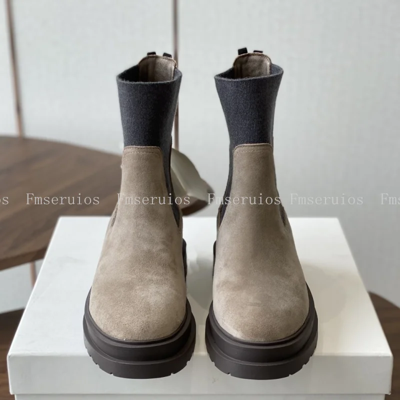 Mode Einfache Design Frauen Kurze Stiefel Runde Kappe Flache Sohle Echtes Leder Top Qualität Einfarbig Britischen Stil Chelsea Stiefel