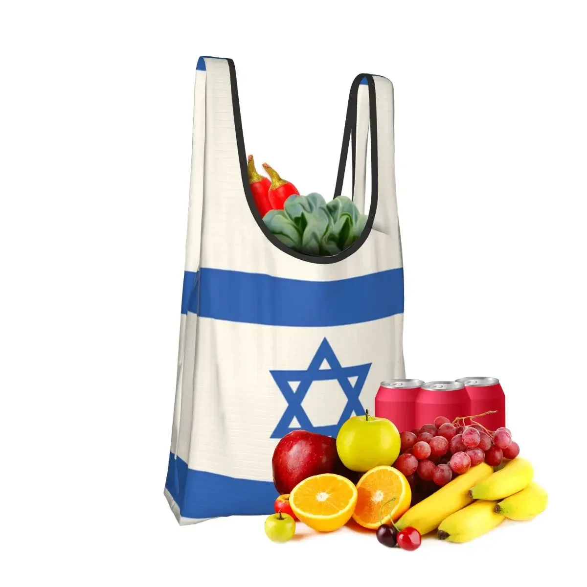Flag Of Israel Portable Tote Shopping Bags Foldable Shopper Bag Groceries Handbag Shoulder Bag
