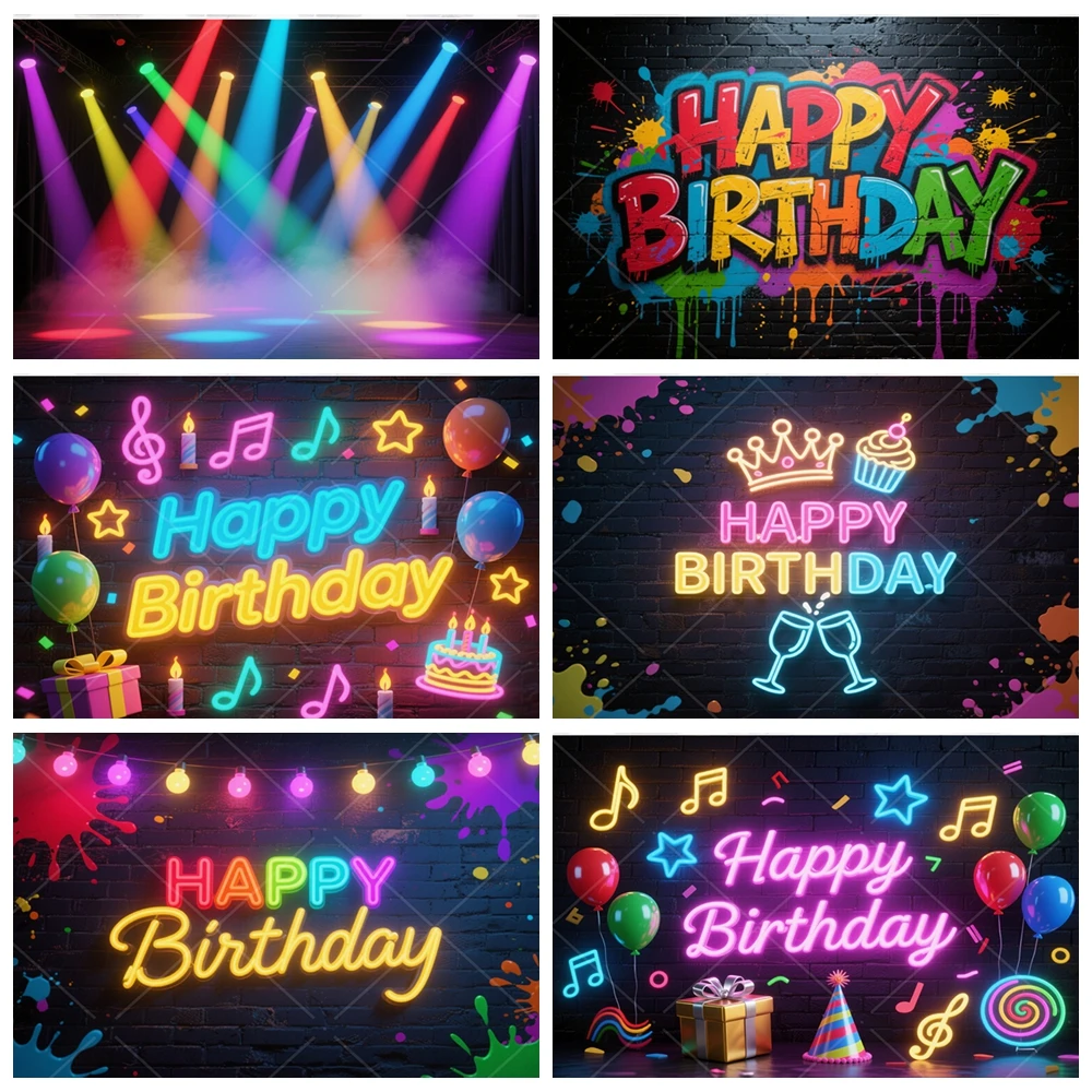 

Happy Birthday Party Banner Glow Background Birthday Party Portrait Decoration Gift Backdrop Photography Studio Custom Props