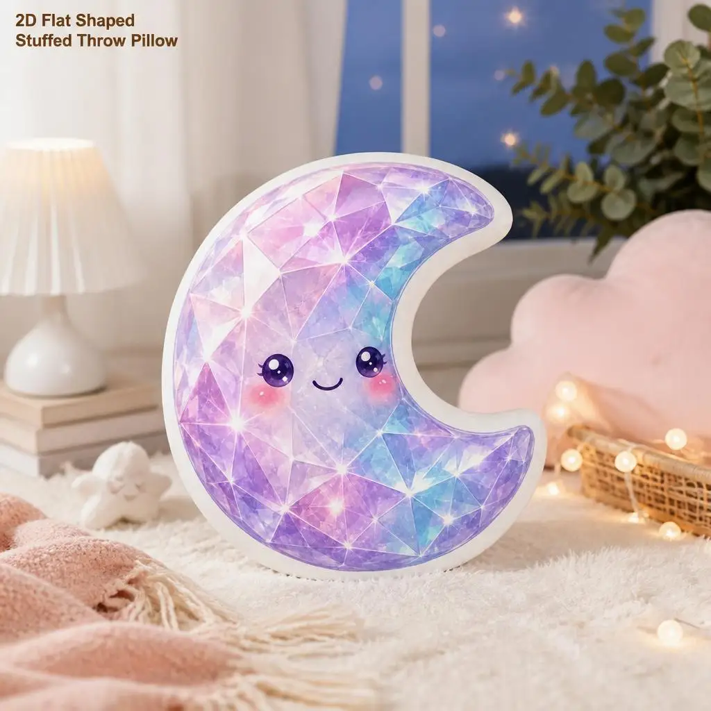 Pastel Crystal Crescent Moon Sparkly Gemstone Kawaii Plush Pillow Cushion Irregular Stuffed Throw Pillow Home Decor Sofa Bed