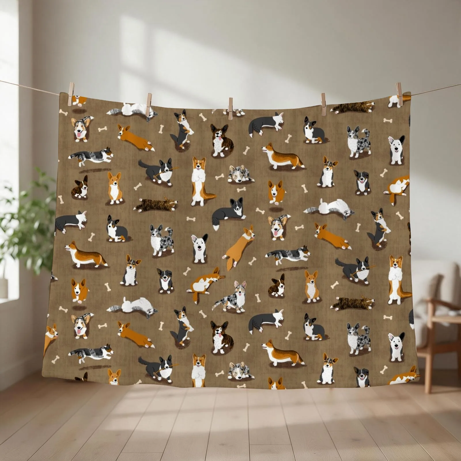 Cardigan Corgi Pattern on Brown Throw Blanket Kid'S anime Personalized Gift cosplay anime Blankets