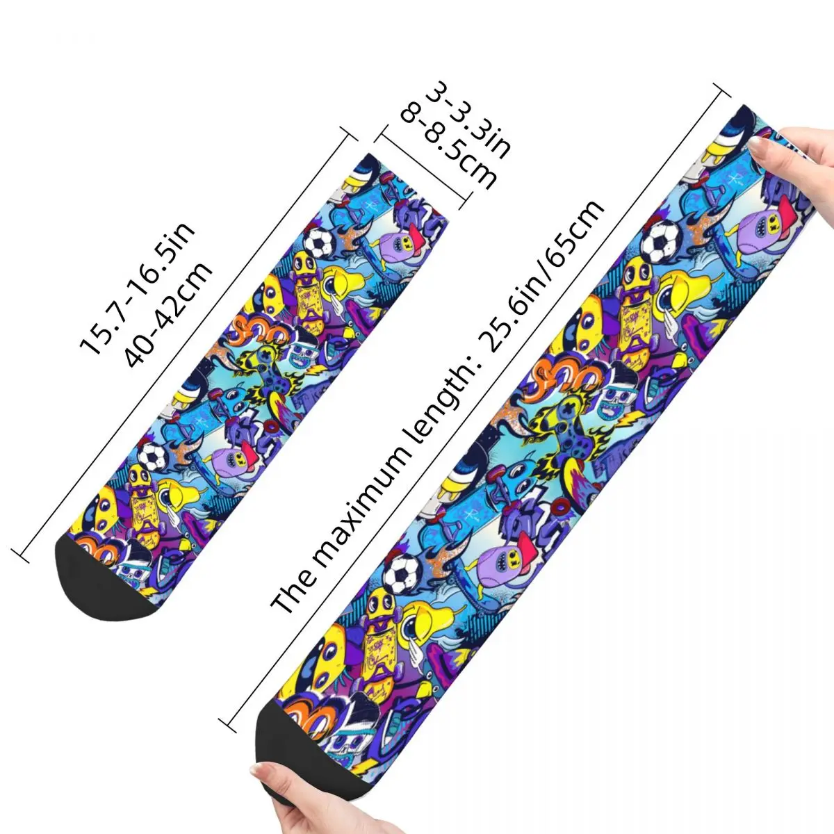 Calcetines de compresión de estilo callejero para hombre, calcetín sin costuras con diseño de arte de grafiti Harajuku Vintage de Comics y monstruos, novedad