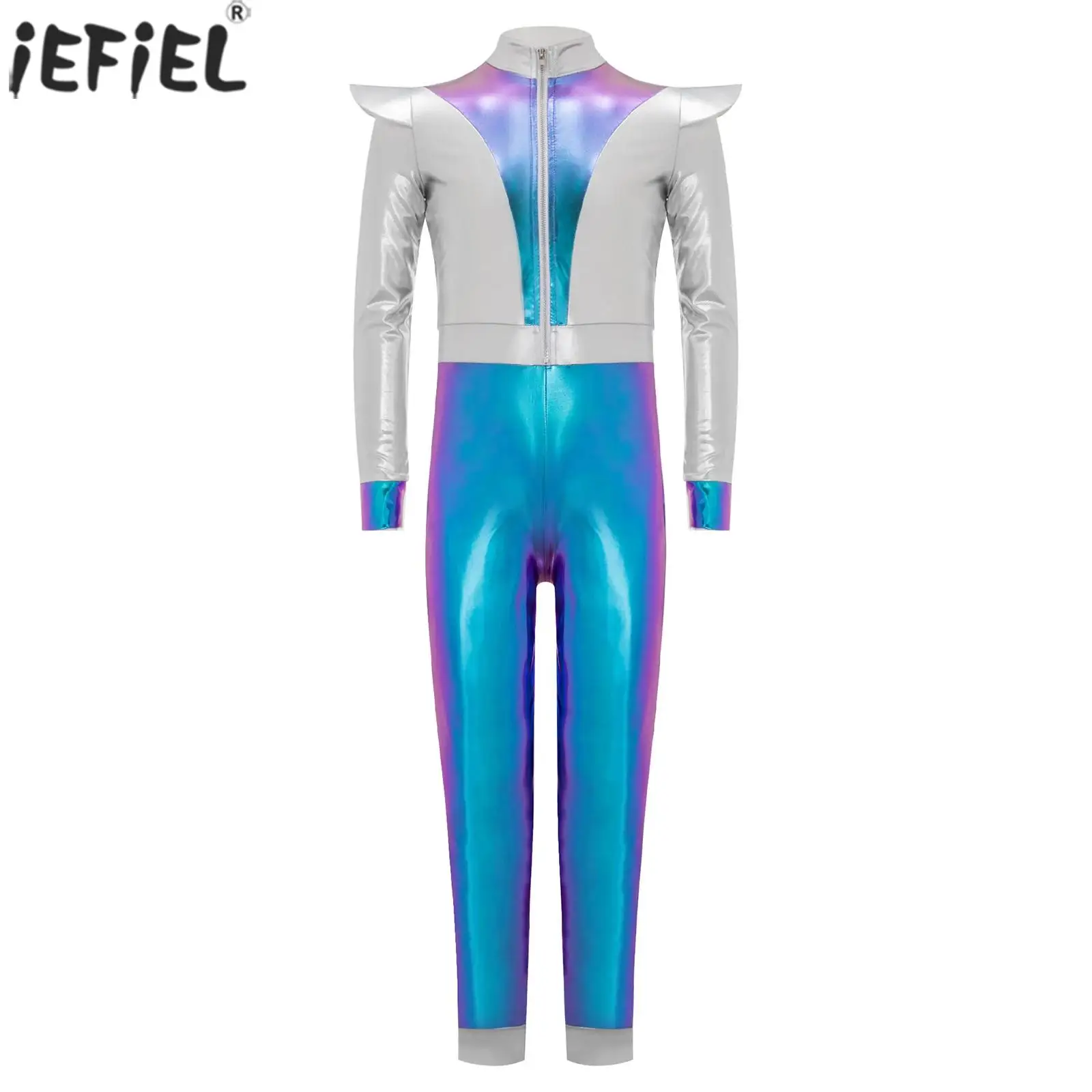 

Kids Alien Robot Costume Halloween Astronaut Outer Space Galaxy Warrior Cosplay Dress Up Long Sleeve Shiny Metallic Jumpsuit