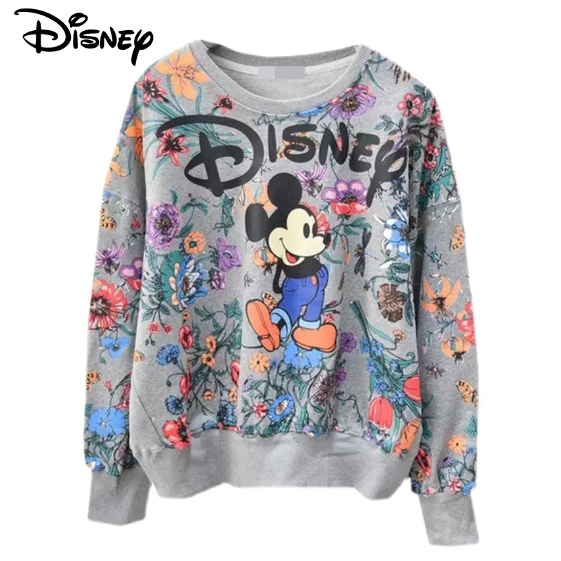 Disney Năm 2022 Mới Xuất Hiện Thời Trang Thu Đông Cotton Ngắn Cổ Tròn Ins Cặp Đôi Giày Hoạt Hình Chuột Mickey In Dài Tay Áo