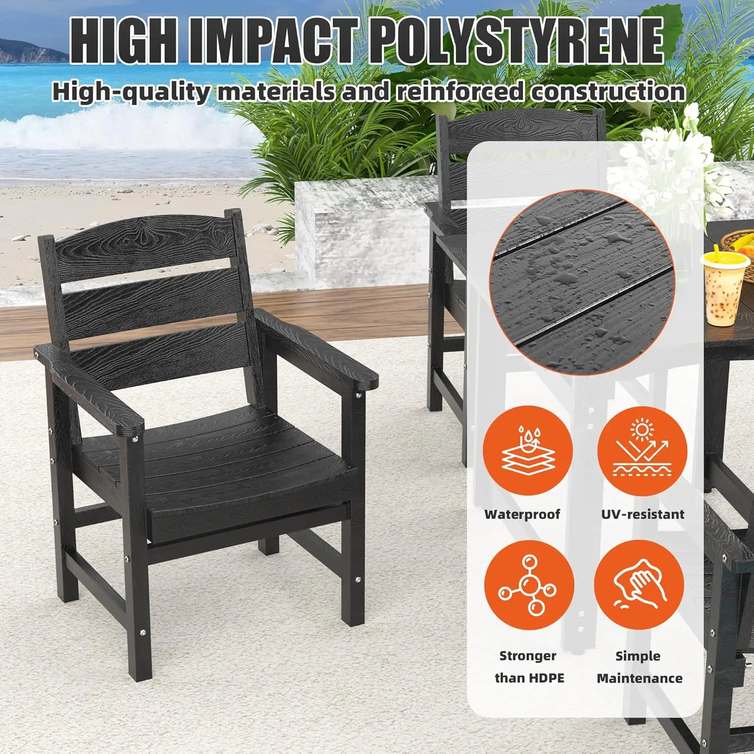 3 Piece Weatherproof HIPS Patio Dining Set 2 Person   and Chairs with Umbrella Hole Customized for Outside Deck Backyard Por
