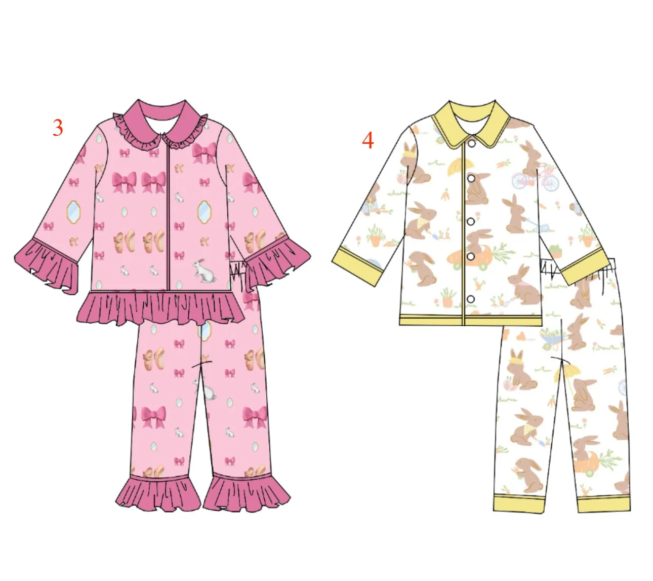 Easter collection Boys Girls Long sleeve trousers pajamas rabbit print milk silk Siblings pack love pockets